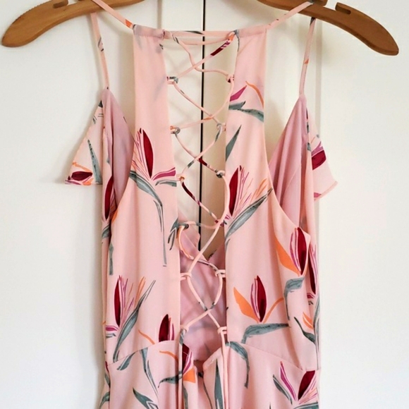 Bobbi Rocco Pink Floral Mini Dress with Lace-up Back and Wrap Front Size Small - Picture 4 of 6